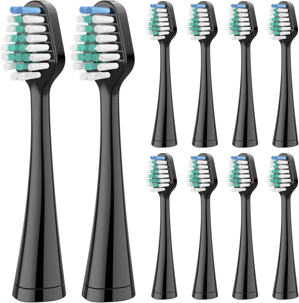 Replacement Toothbrush Heads for Waterpik Complete Care 5.0/9.0, and Compatible with AquaSonic Duo and Home Dental Center Electric Toothbruh, 10 Count(Pack of 1), Black