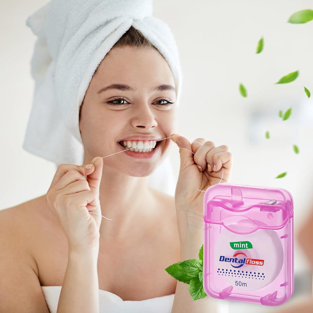 Geiserailie 72 Pack Dental Floss Bulk 50m Each Mint Travel Dental Floss Oral Care for Teeth and Gum Protection(Multicolor)