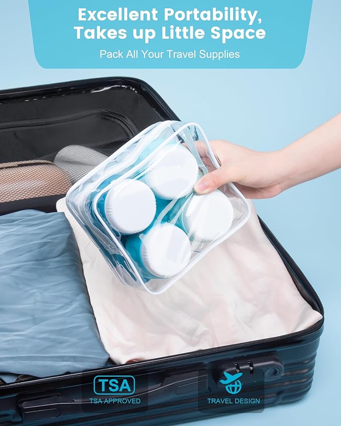 Travel Size Toiletries 8 Pack, TSA Approved 3oz Silicone Squeeze Bottles & Cream Jars with Clear Travel Bag