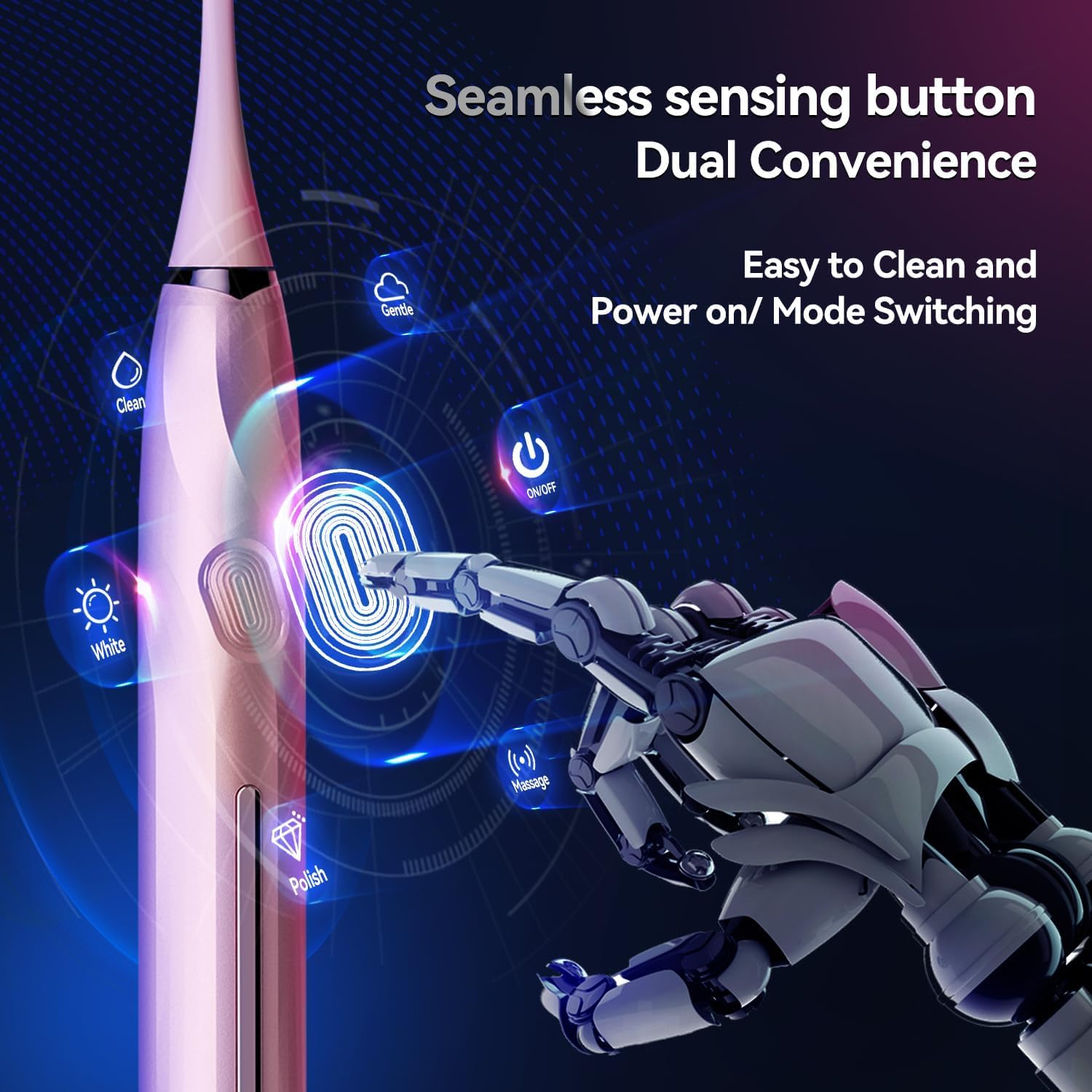 SEAGO Electric Toothbrush with 8 Soft Bristle Heads for Adults，Pressure Sensor, 5 Modes with 2 Minutes Build in Smart Timer,Rechargeable Travel Toothbrush with Brush Hold and Travel Case(2752Pink)