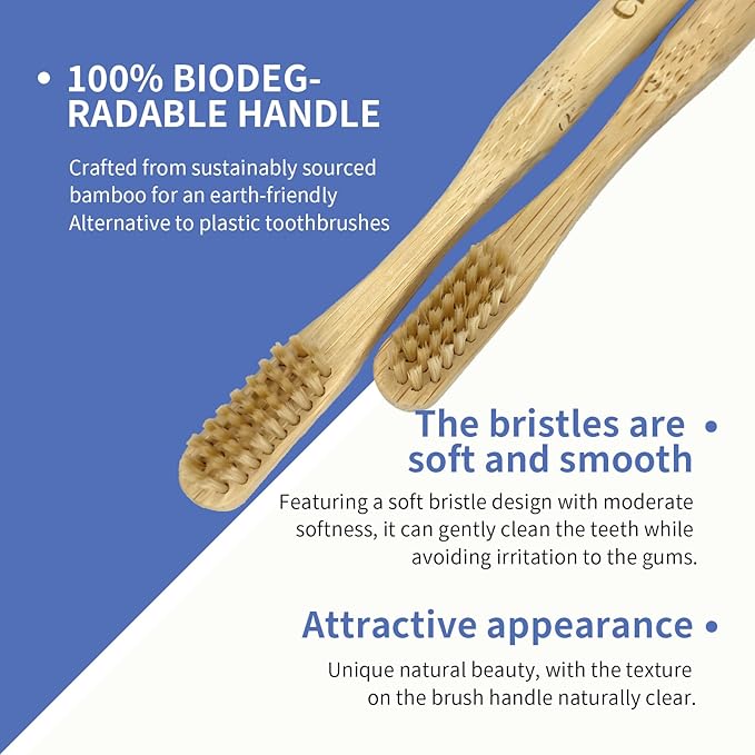 8 Pack Bamboo Toothbrushes - Soft Bristles, BPA Free, Eco-Friendly Natural Wooden Toothbrushes for Adults & Family, Zero Waste Compostable Handle