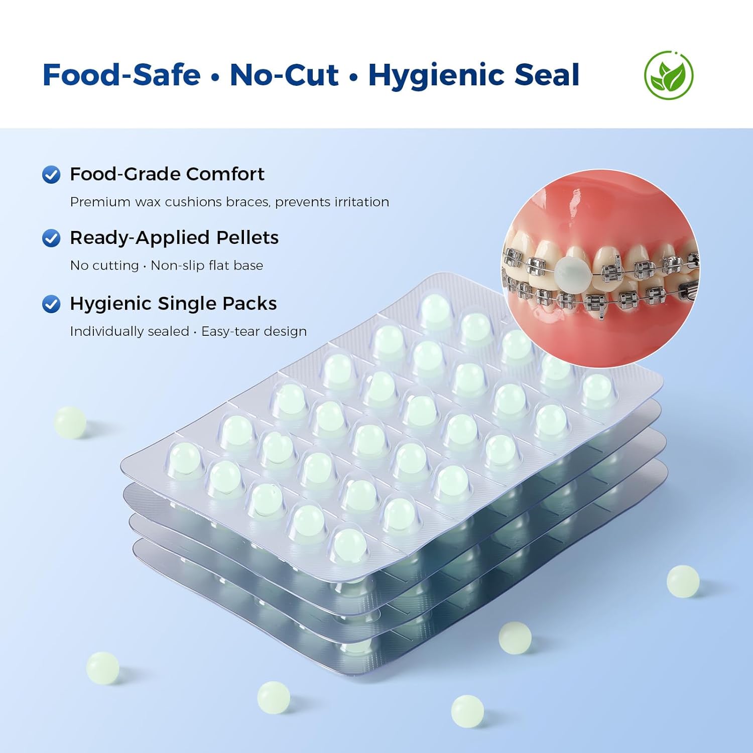 JMU Orthodontic Wax for Braces, 120 Dental Wax Dots, Hygienic Individual Wraps, Mint Flavored Dental Wax for Comfort & Protection