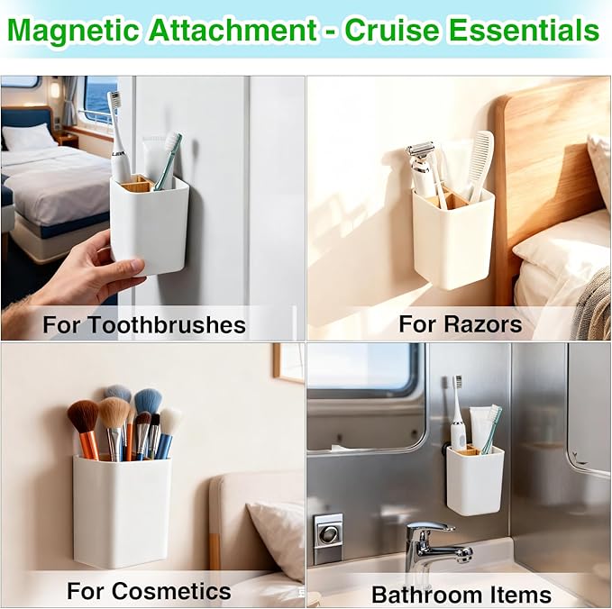 Magnetic Toothbrush Holder for Cruise Ships – 3 Slot Bamboo Bathroom Organizer Cruise Cabin Essentials Must Haves for Royal Caribbean, Alaska, Princess & Carnival (3 Slots)
