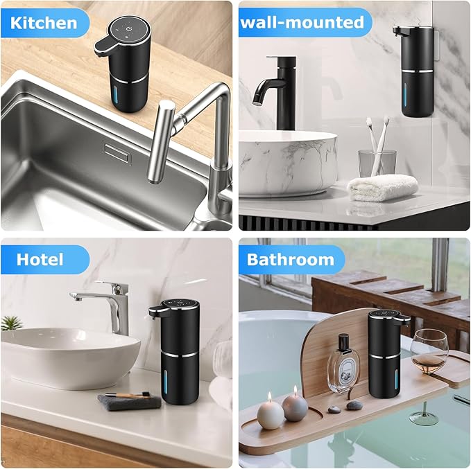 2 Pack Automatic Soap Dispenser,Automatic Liquid Soap Dispenser Touchless,12.8oz/380ml USB Rechargeabled Wall Mounted Smart Soap Dispensers for Bathroom Kitchen Dish Soap(Black)