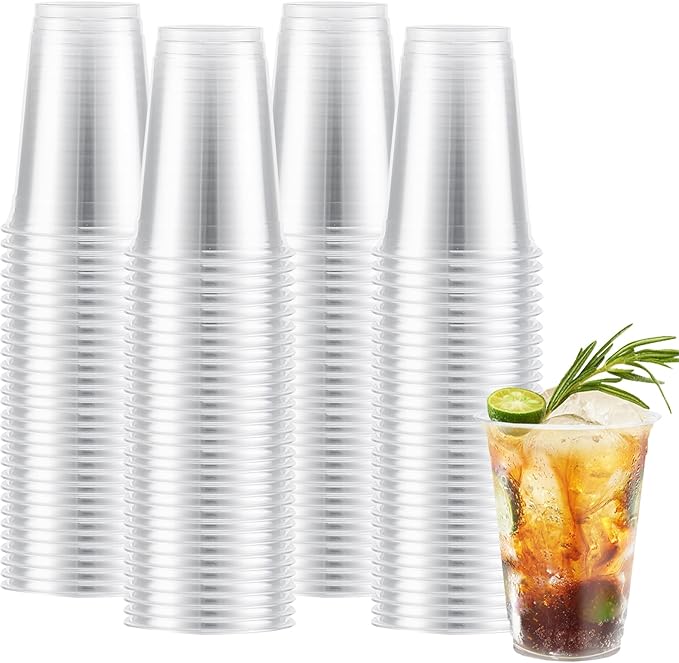 12 oz Clear Plastic Cups, 300 Count Disposable Coffee Cups No Lids, 12 Ounce Cold Plastic Party Cup Bulk, PET Clear Cup for Iced Coffee, Smoothie, Cold Beverage