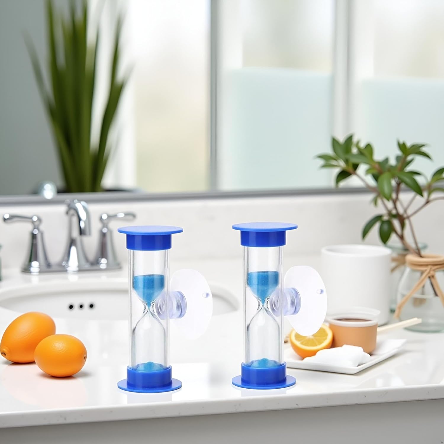 2Pcs Blue Toothbrush Timer for 2mins Sand Clock Timer 2 Minute Sand Timer, Plastic Suction Cup Hourglass Sandglass Desktop Ornament Party Favors Kitchen Utensils and Gadgets