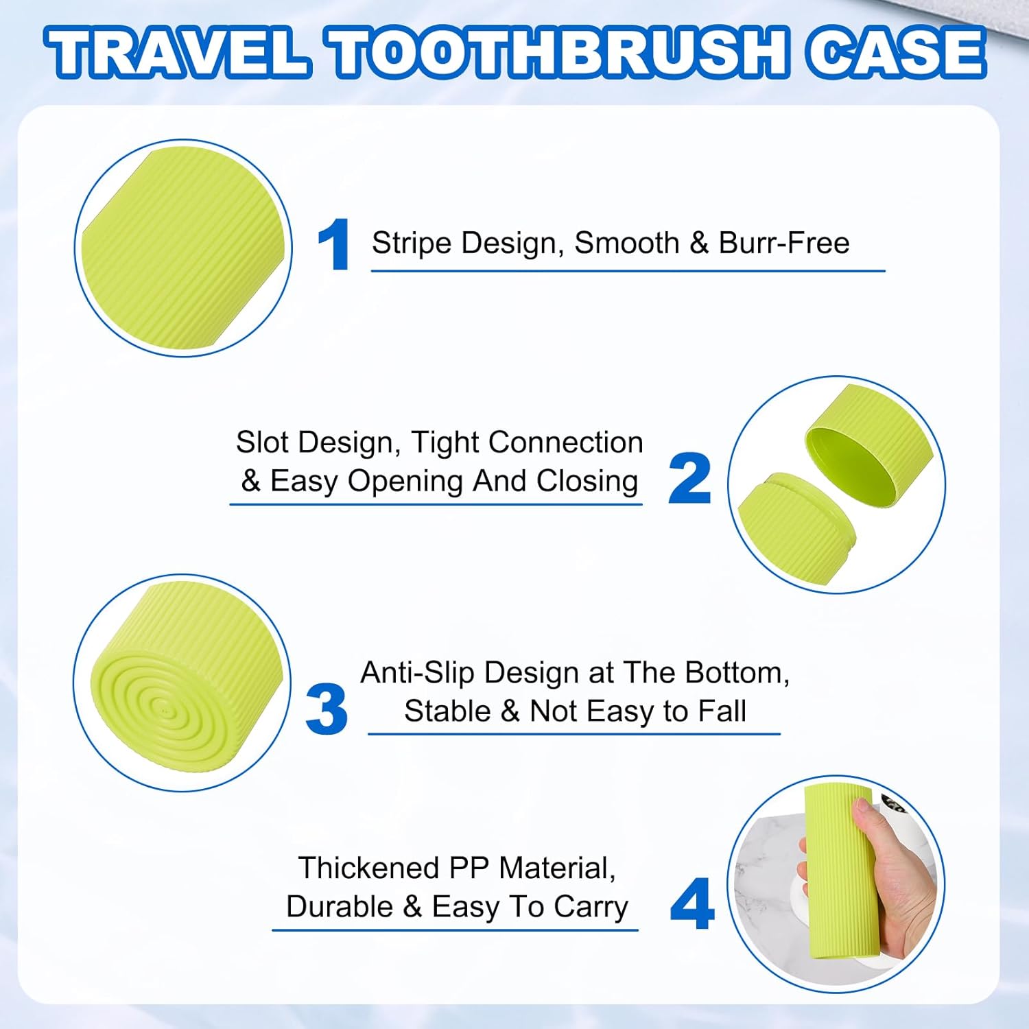 uxcell 2Pcs Travel Toothbrush Case, 7.9x2.4x2.4 Portable Travel Toothbrush Holder with Stripe, Plastic Toothpaste Container for Bathroom, Gym, Business Trip, Camping, Green