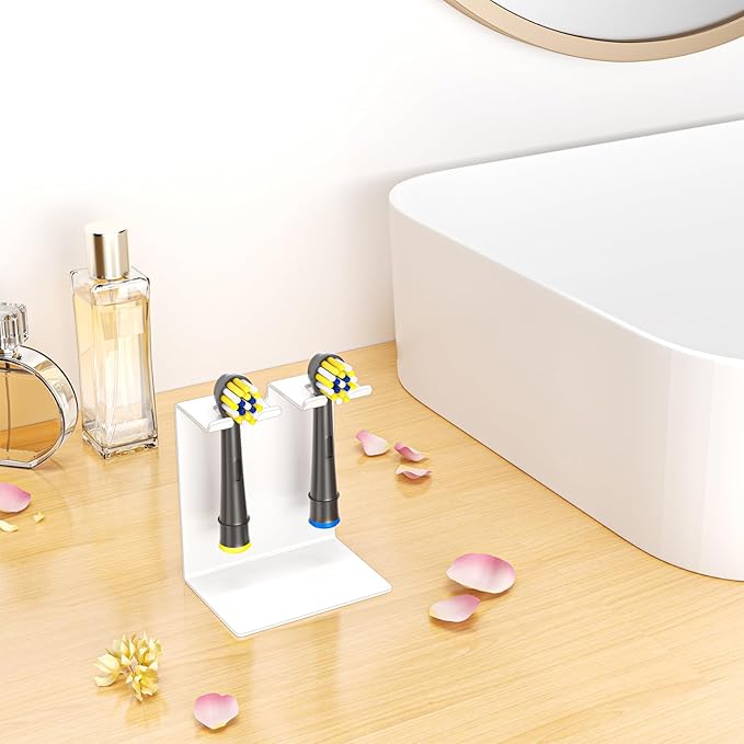 Electric Toothbrush Head Holder, Tooth Brushing Holder, Wall Mounted Toothbrush Holders Shower Bathroom, Self Adhesive or Desktop Tooth Brush Holder Organiser (White, Small)