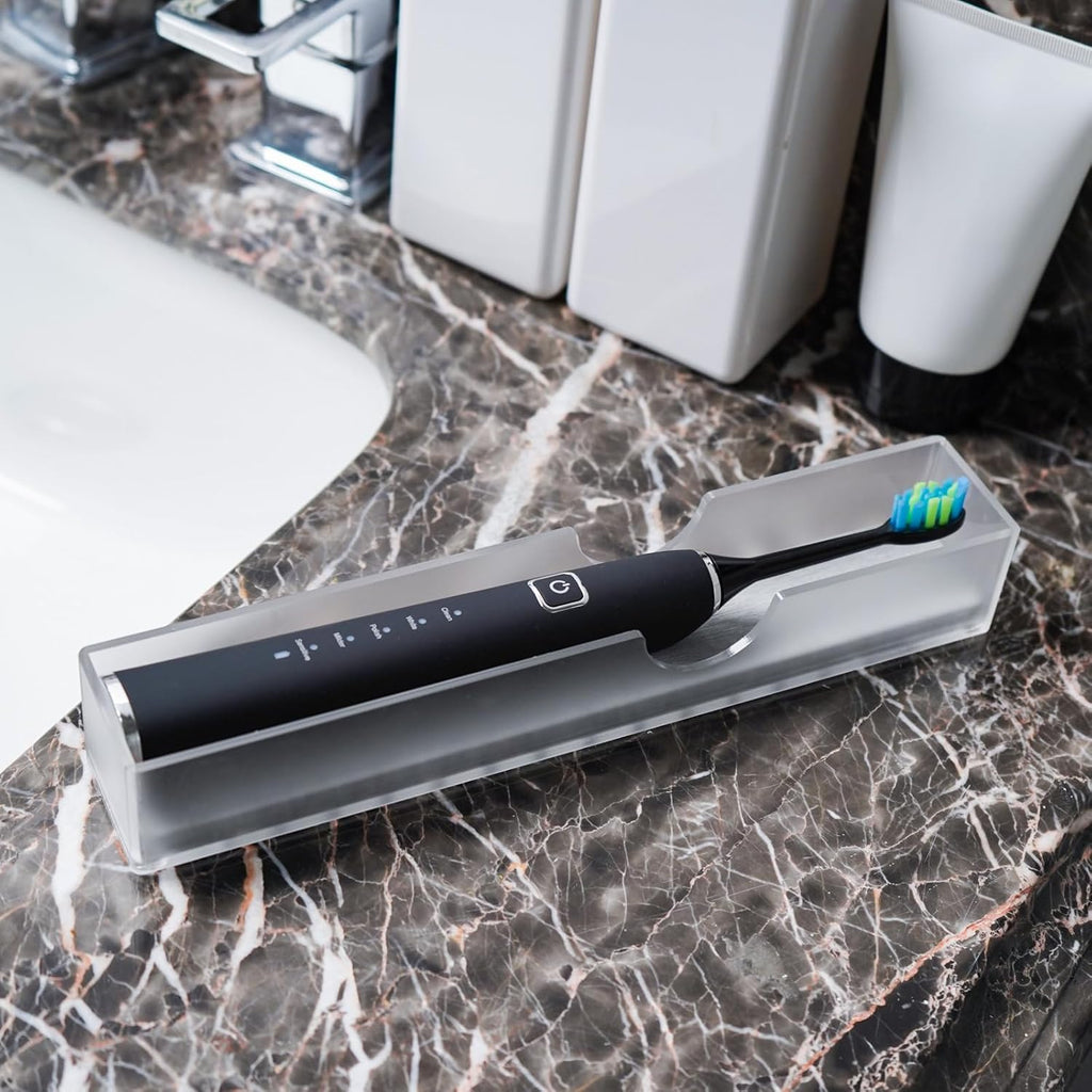 Acrylic Electric Toothbrush Holder with Diatomite Drying Stone, Bathroom Drawer Organizer with Drainage Hole for Tooth Brush, Compatible with Philips, Oral-B (Frosted)