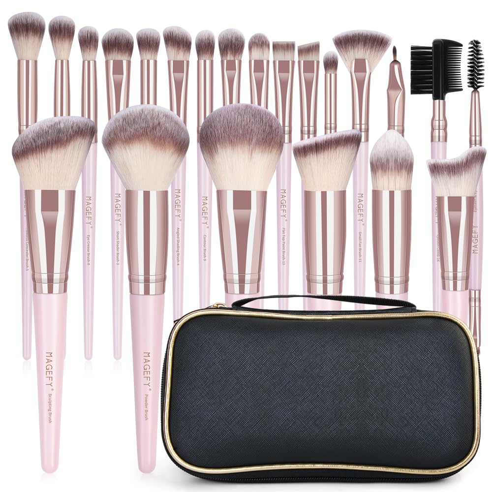 22 Pcs Makeup Brushes Set, MAGEFY Professional Makeup Brushes Wooden Handle Cosmetics Brushes Foundation Concealer Powder Face Eye Make up Brushes Kit(Pinkgold)