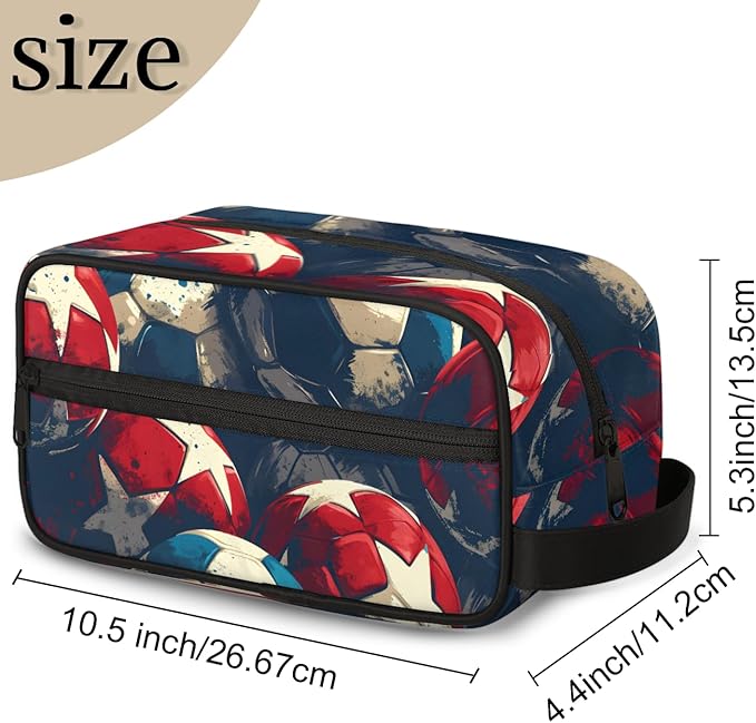Football Sport Boys Travel Toiletry Bag Waterproof Wash Bag Shower Shaving Bag Cosmetic Organizer Makeup Bag Portable Toiletries Accessories for Women Men Sport