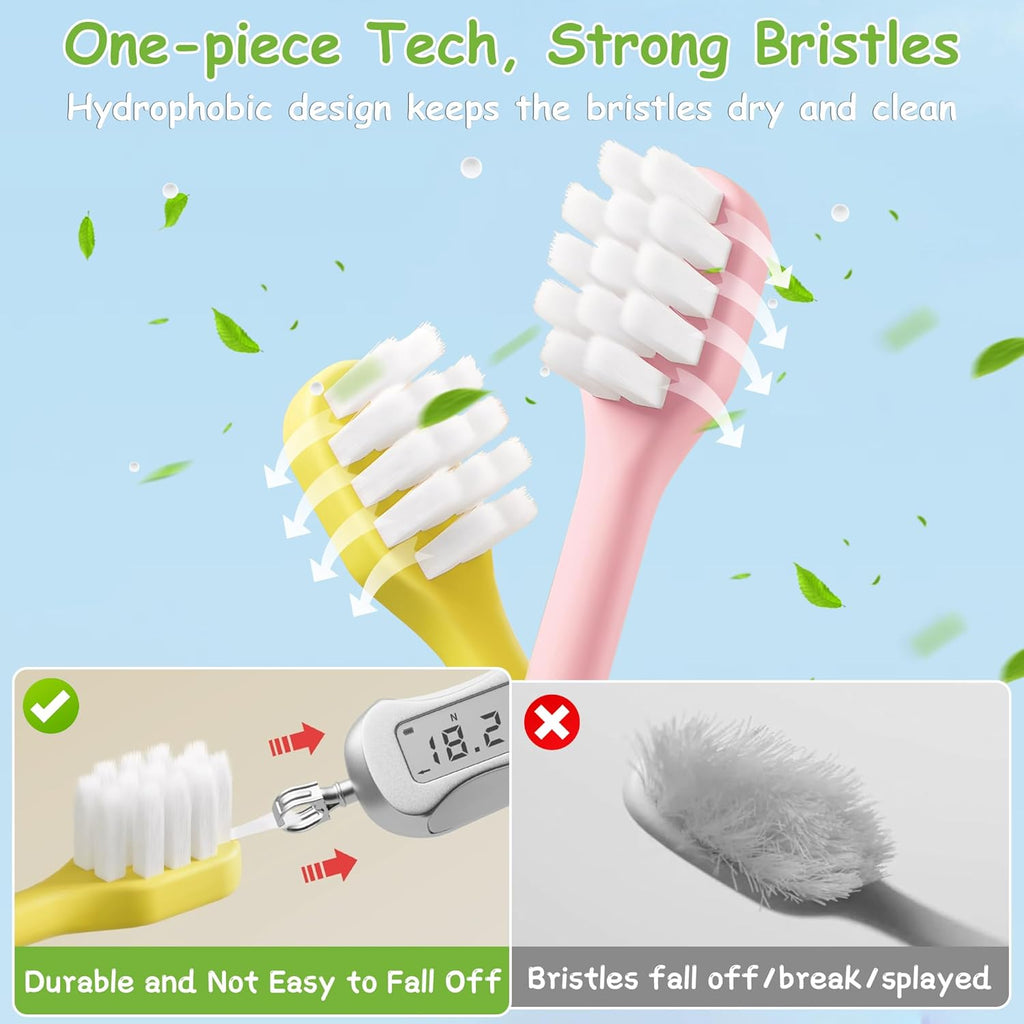 Kids Toothbrushes 4 Pack, Extra Soft Toddler Toothbrush 1-12 Years, Cute Mushroom Baby Toothbrush Multicolor Infant Training Tooth Brush Complete Tooth and Gum Care, Easy to Grip