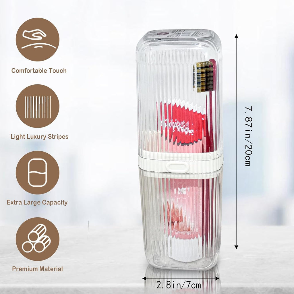 Toothbrush holders travel, Portable Toothbrush Case with Cover, Large Toothbrush Holders for Bathrooms, Travel Toothpaste Container for Camping, Hiking, Gym, Trip and Bathroom (Clear White)