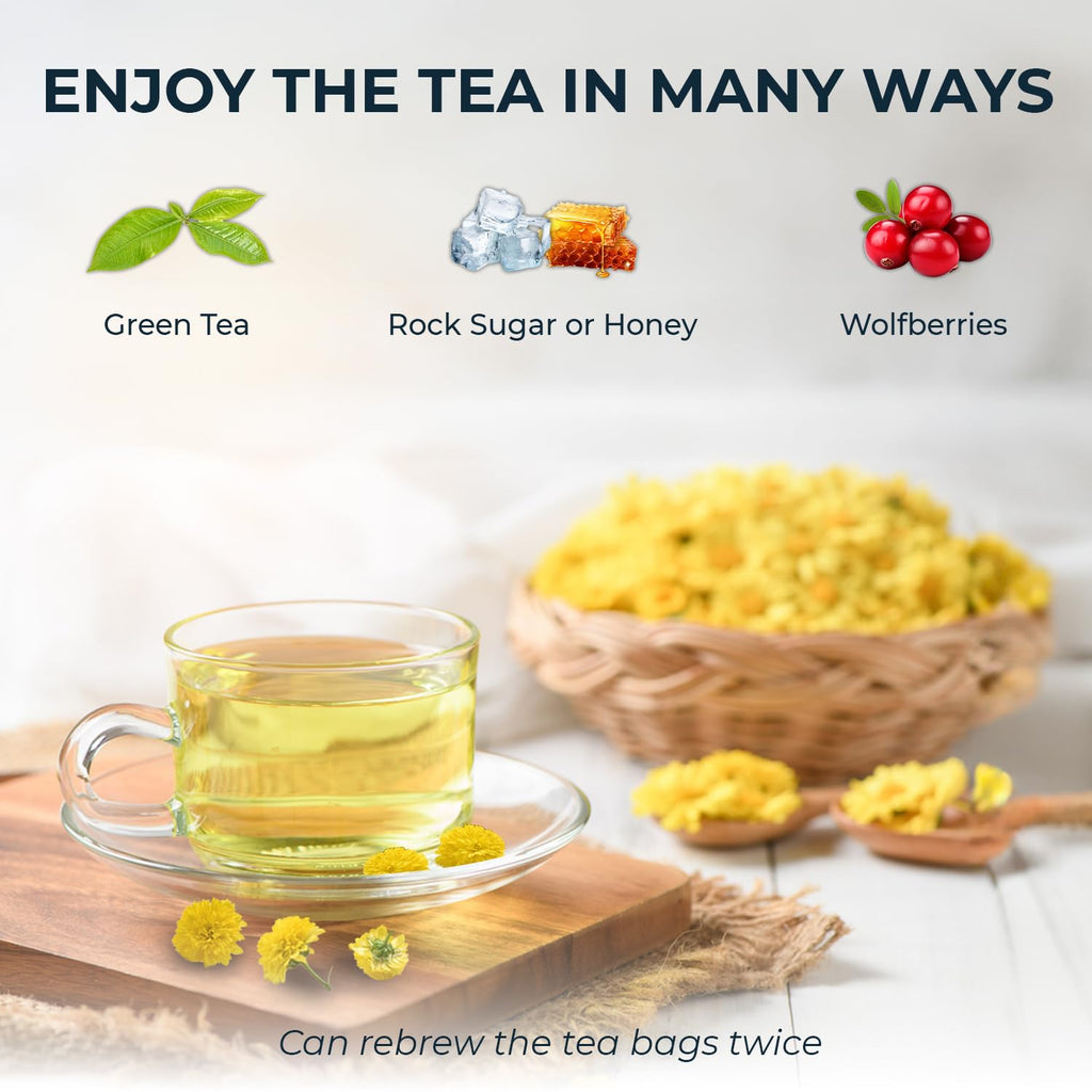 INJOY YOUR VITALGRI:N Vietnamese Chrysanthemum Tea - 55 Count (+5 Tea Bags) Bamboo Tong Included - 4.23 oz, Re-Steep Chrysanthemum Floral Scent Herbal Tea for Detox, Sleep, Relax Support, Daisy