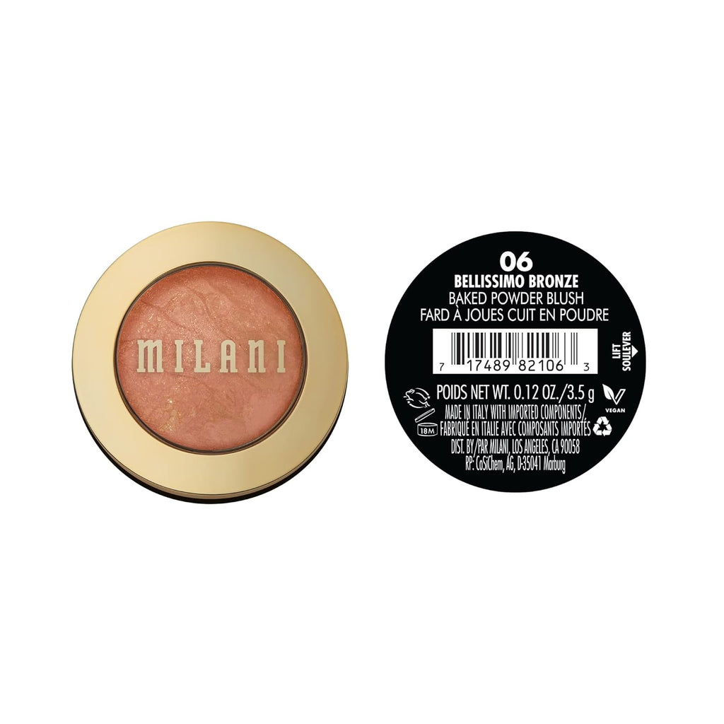 Milani Baked Blush, Powder Blush for Cheeks, Cruelty Free Makeup - Shape, Contour & Highlight Face for a Shimmery or Matte Finish -Bellissimo Bronze