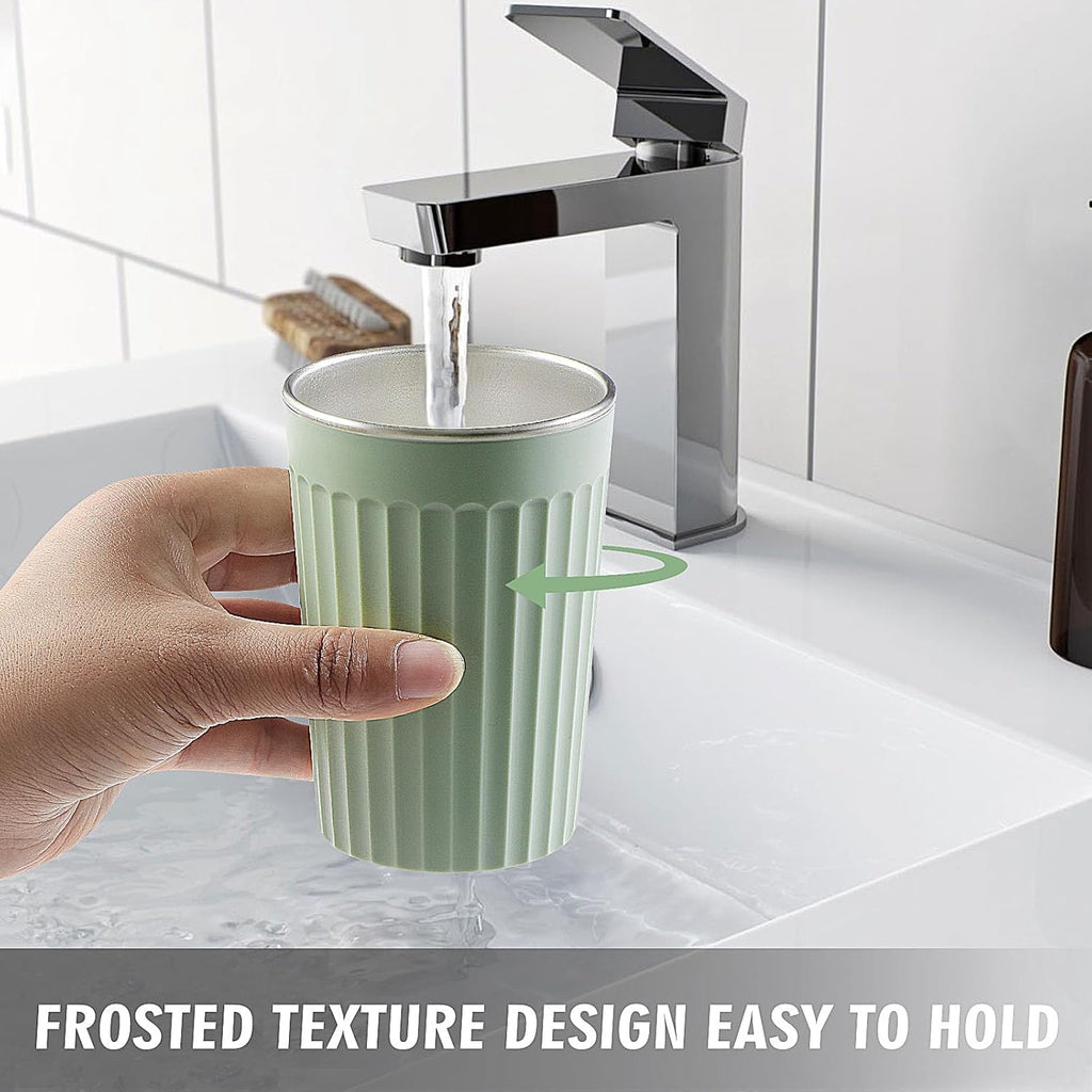 Toothbrush Holder for Bathroom-12oz Unbreakable Stainless Steel Bathroom Cup,Easy to Clean Toothbrush Cup, Reusable Bathroom Tumbler Cups for Home/School/Office(3" x 4.5") (Green)