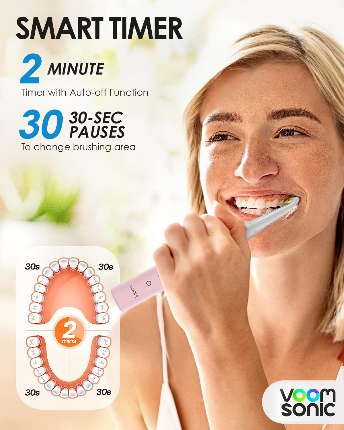 Voom Sonic Pro 7 Series Rechargeable Electronic Toothbrush, Advanced Oral Care Technology, 2-Minute Timer w/Quadrant Pacing, 5 Adjustable Speeds