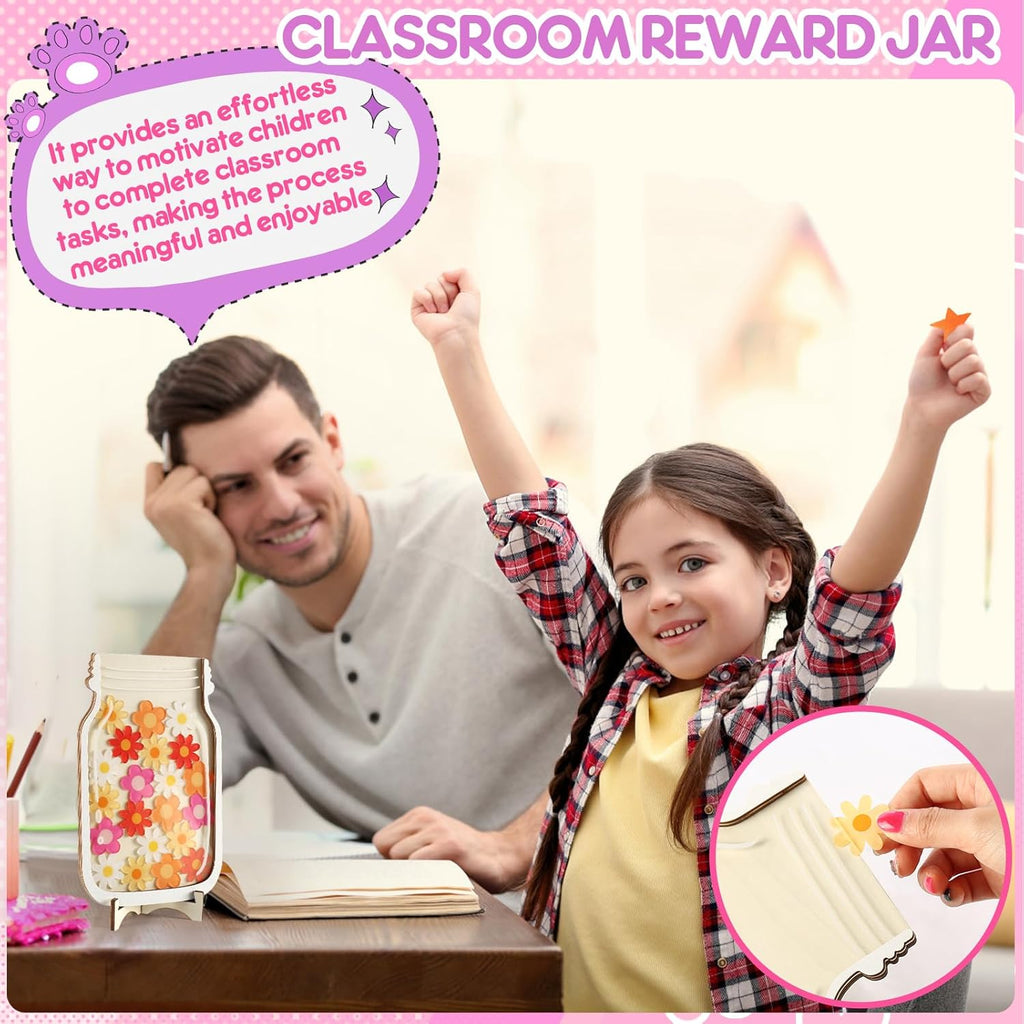 2 Pack Reward Jar for Kids Star and Flowers Reward Jar Magnetic Reward Jar for Classroom Toddlers Potty Training Reward Home Kids Incentive Good Home Training for Boys Girls,Star+Flowers