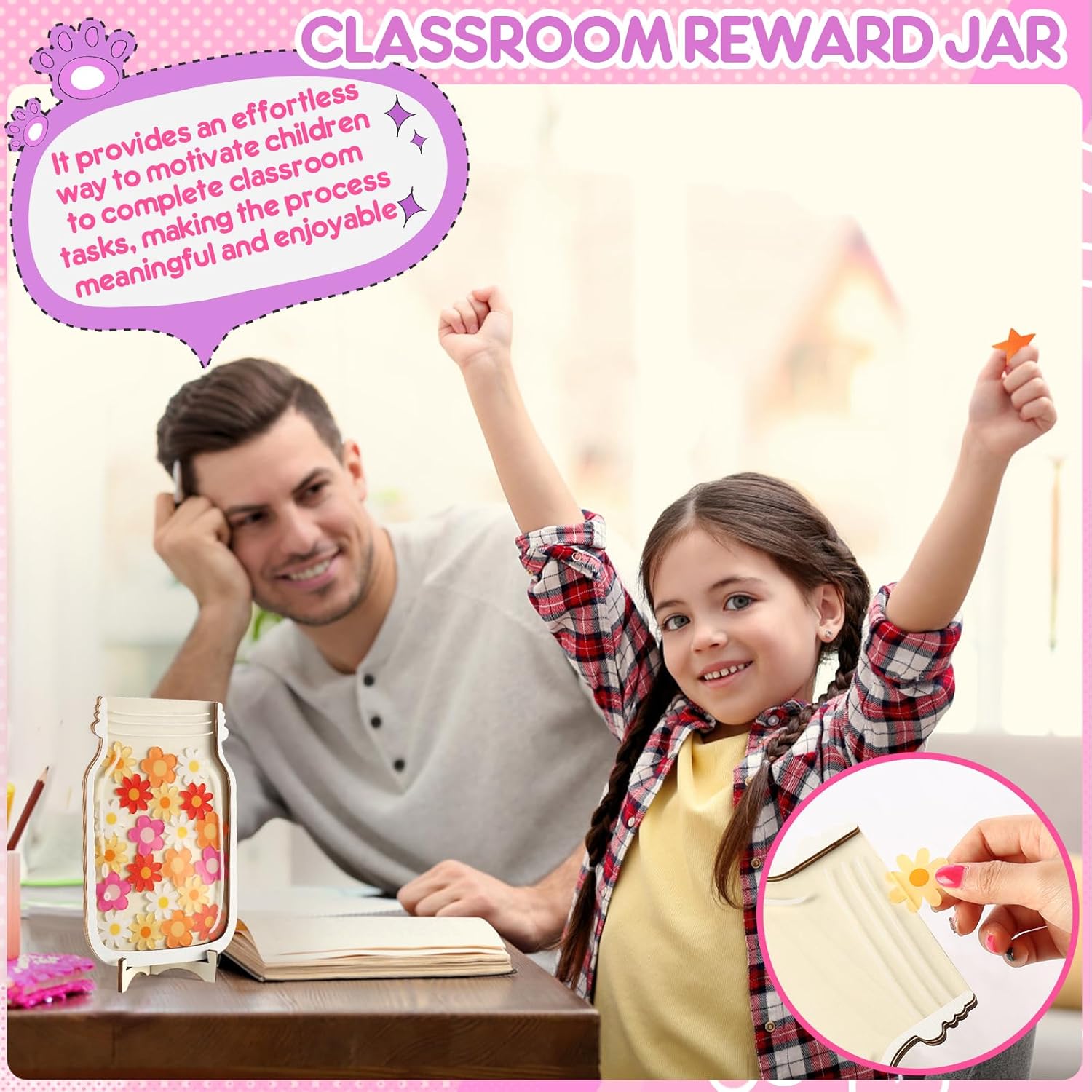 2 Pack Reward Jar for Kids Star and Flowers Reward Jar Magnetic Reward Jar for Classroom Toddlers Potty Training Reward Home Kids Incentive Good Home Training for Boys Girls,Star+Flowers