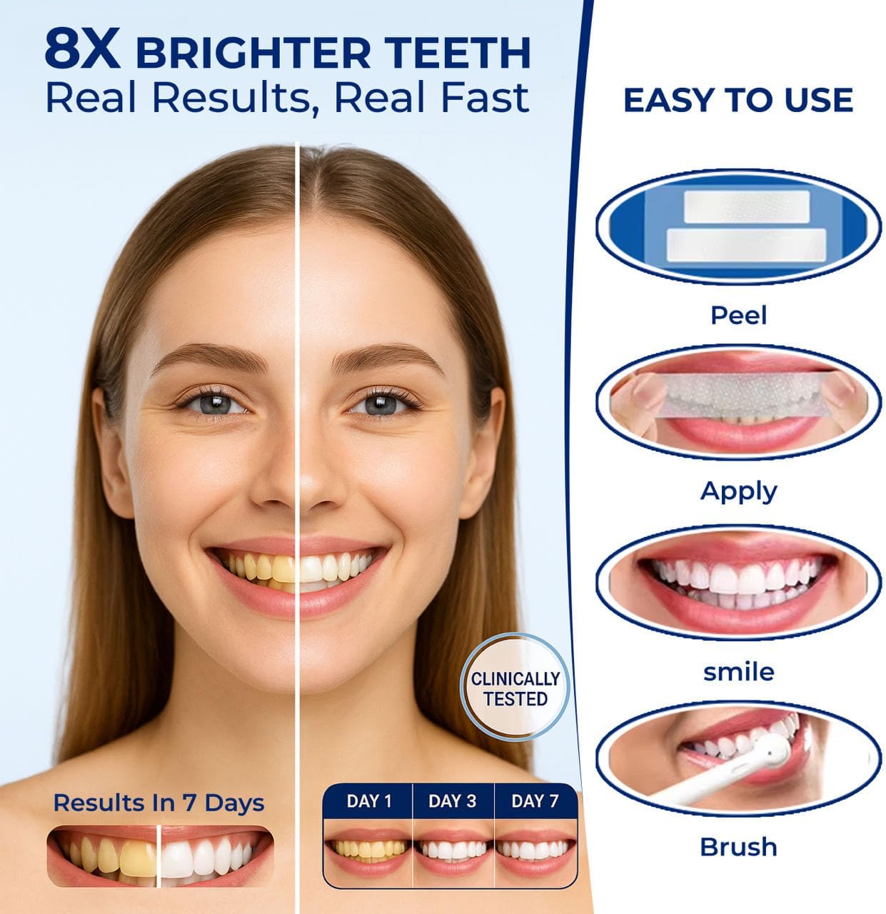 Teeth Whitening Strips, Mint Flavour Whitening Strips with Peroxide Free Formula -Gentle Dental Care & Fresh Breath - Pack of 42(21days Treatments)