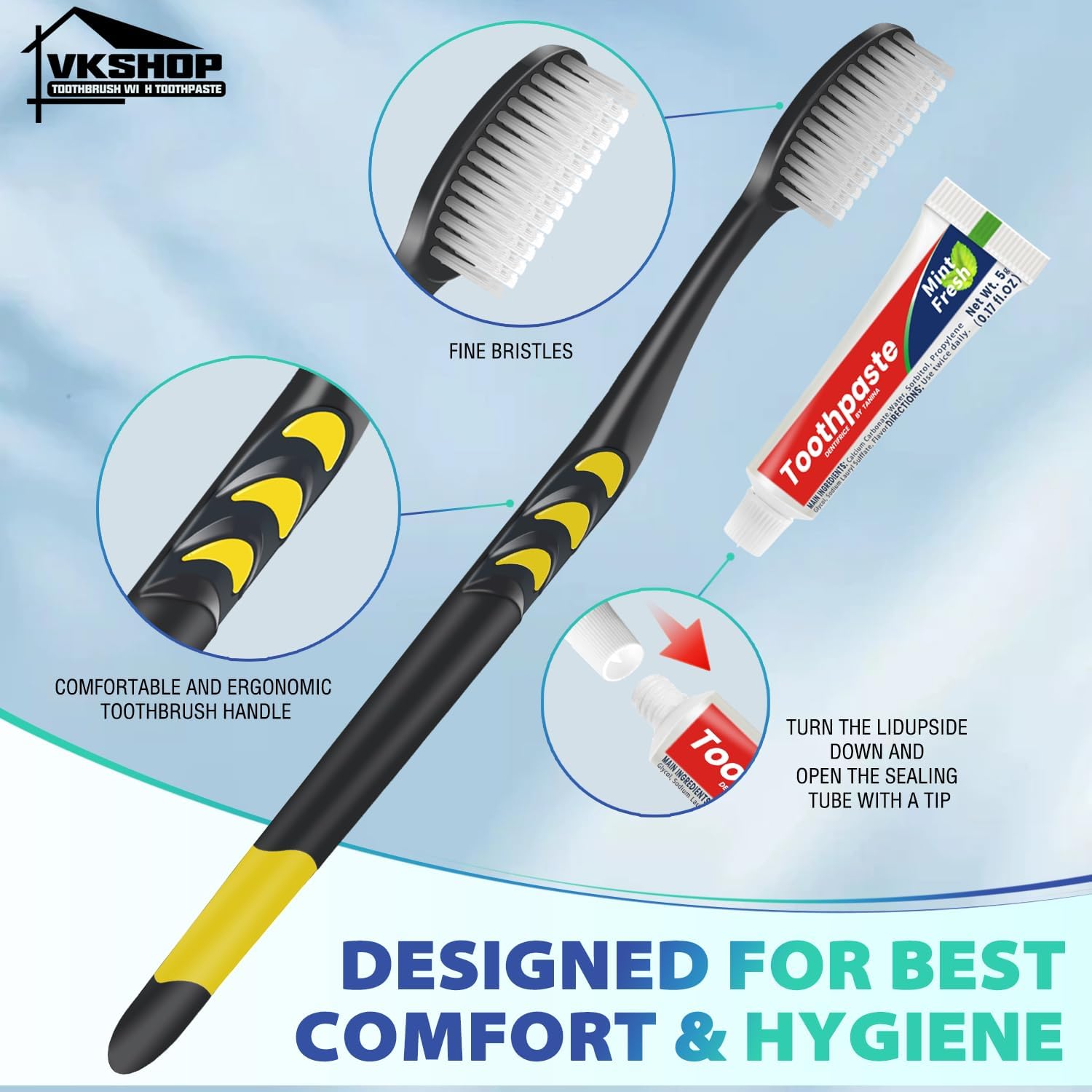 120 Pack Disposable Toothbrushes with Toothpaste,Individually Wrapped for Adults,Travel, Hotel,Donation,Homeless Shelters,OCC Care Packages - Medium Bristle (Black)