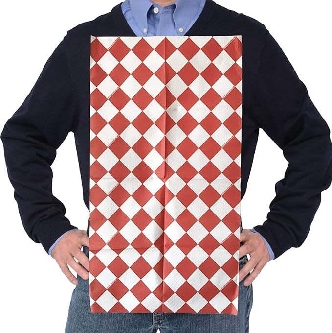 Disposable Bibs for Adults, Kids & Elderly Senior | Adhesive Tab Eating Napkins, Personal Use, Home Care, Business | Spill Absorbent, Stain Liquid Repellent | Red & White Diamond, 400 Count