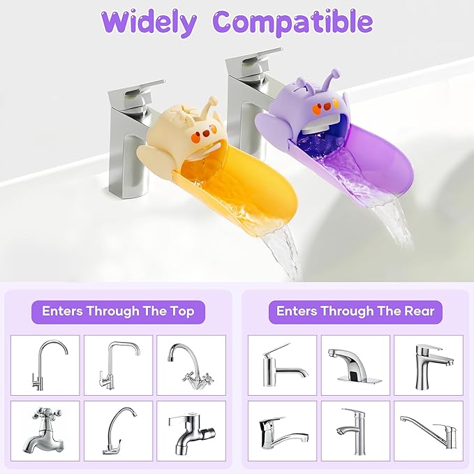 2 Pack Faucet Extender for Toddlers, PANIMOSI Kids Sink Extender for Bathroom, Kitchen, BPA Free, Food Grade Silicone Baby Hand Washing Water Spout Extender Fits Standard and Gooseneck Faucet