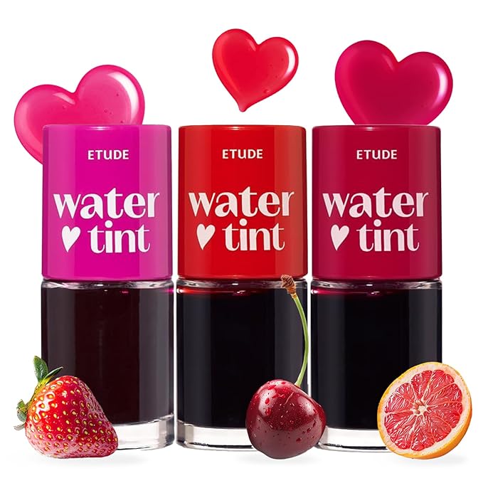 ETUDE Dear Darling Water Tint 3 SET (Strawberry Ade, Cherry Ade, Red Grapefruit Ade, 9g*3) | Vivid Color Lip Stain with Moisturizing Weightless & Non-sticky Finish | Korean Makeup, Perfect for Gift