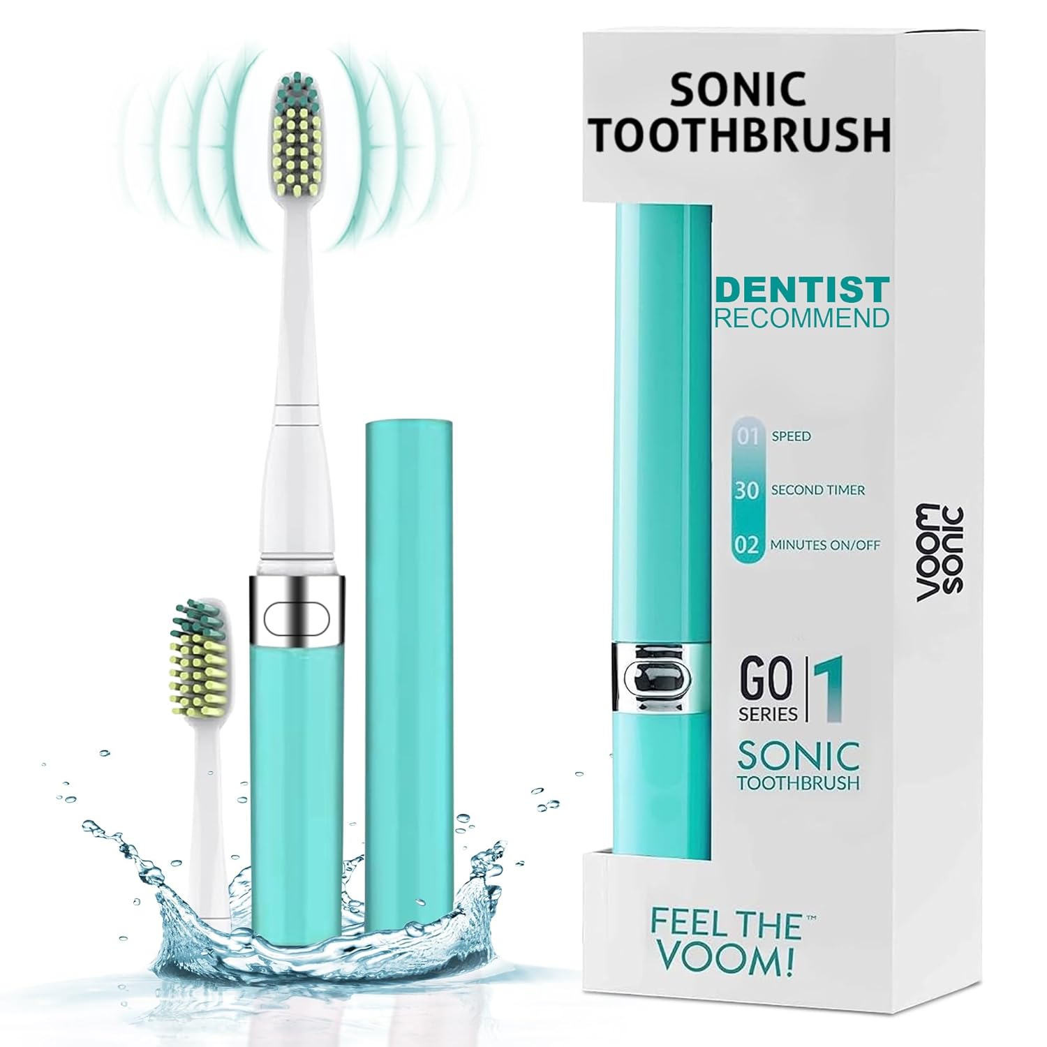 Voom Sonic 2-Pack Hers & His Go 1 Series Travel Electric Toothbrush (Black+Blue), Travel Toothbrushes - Battery Operated Toothbrush for Adults & Kids, Dentist Recommended Toothbrush,