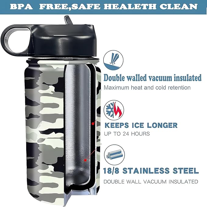 rickyh style Kids Water Bottle with Straw Lid Insulated Stainless Steel Reusable Tumbler Gifts for School, Toddlers, Girls, Boys 14oz