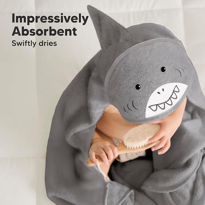KeaBabies Hooded Baby Towel for Newborn - Viscose Derived from Bamboo Large Baby Bath Towels with Hood for Boys, Girls, Toddler, Extra Absorbent & Soft Newborn Bath Essentials (Shark, Regular)