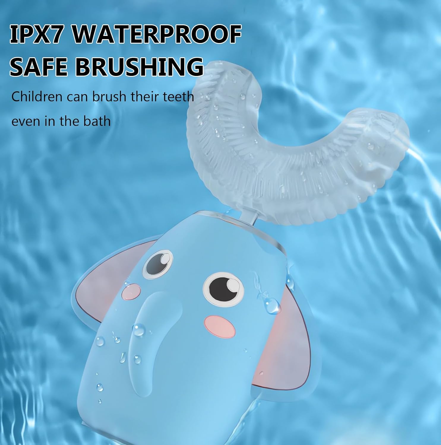 SNOWROSE Kids Electric Toothbrush U-Shaped Ultrasonic IPX7 Waterproof Design with 2 Brush Head 3 Modes, 360° Full Mouth Cleaning Automatic Children Toothbrush for 2-12 Years Old (Blue, 2-12 Age)