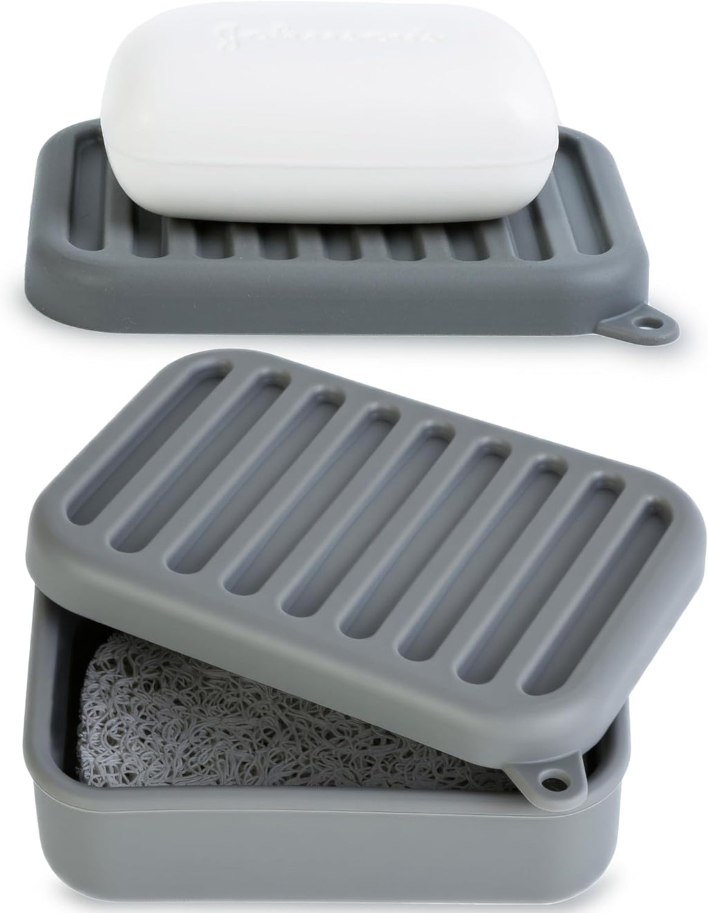 Portable Leakproof Travel Soap Case, Silicone Travel Soap Case, Compact Soap Holder with Drainage Layer, Travel Soap Holder for Camping, Gym, Outdoor (Deep-Gray)