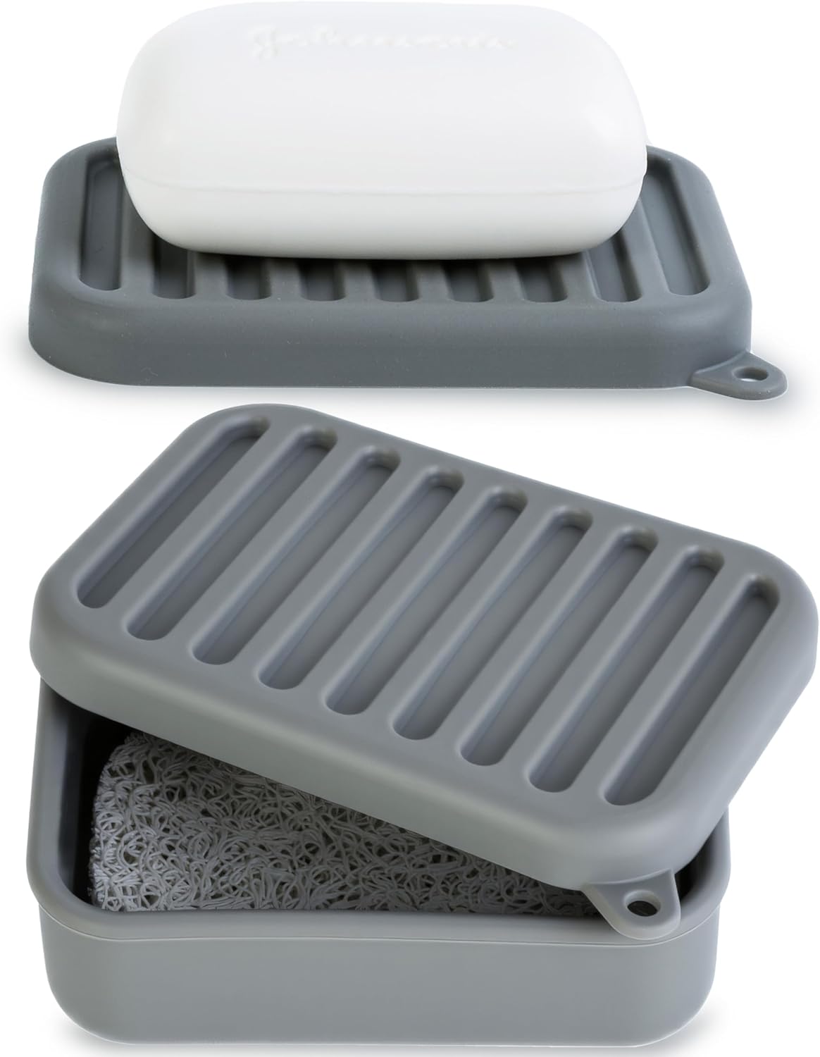 Portable Leakproof Travel Soap Case, Silicone Travel Soap Case, Compact Soap Holder with Drainage Layer, Travel Soap Holder for Camping, Gym, Outdoor (Deep-Gray)