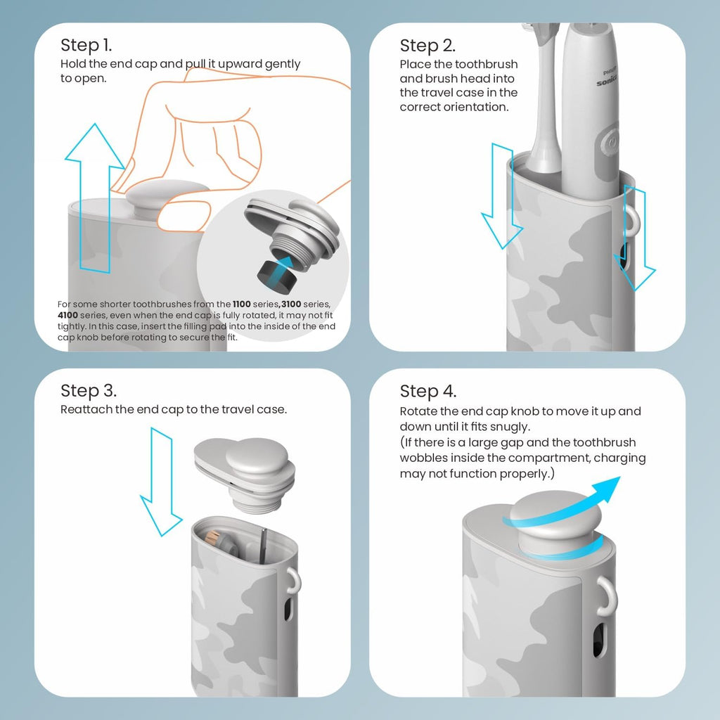 CoolSmile Charging Travel Case Compatible with Philips Sonicare Electric Toothbrushes, Fits Philip Sonicare 1100/3100/ 4100/4300/ 4500/5100/ 5300/6000/ 6100/6300/ 7000 series, Grey