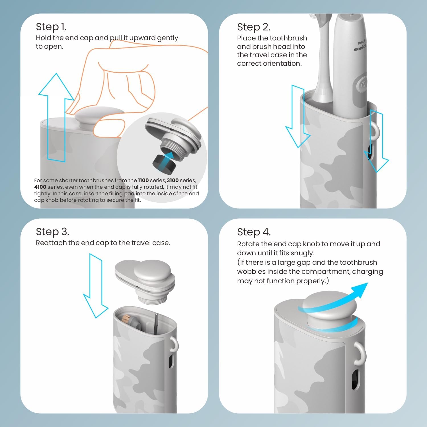 CoolSmile Charging Travel Case Compatible with Philips Sonicare Electric Toothbrushes, Fits Philip Sonicare 1100/3100/ 4100/4300/ 4500/5100/ 5300/6000/ 6100/6300/ 7000 series, Grey