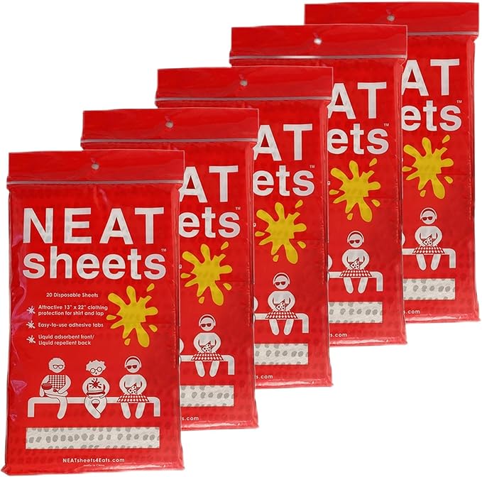 Disposable Bibs for Adults, Kids & Elderly Senior | Adhesive Tab Napkins for Eating, Personal Use, Home Care & Business | Spill Absorbent, Stain/Liquid Repellent | Grey Dot, 20 Count x 5 (100 Total)