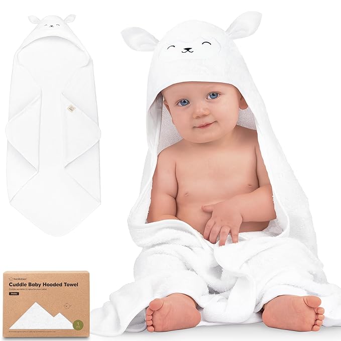 KeaBabies Hooded Baby Towel for Newborn - Viscose Derived from Bamboo Large Baby Bath Towels with Hood for Boys, Girls, Toddler, Extra Absorbent & Soft Newborn Bath Essentials (Lamb, Petite)