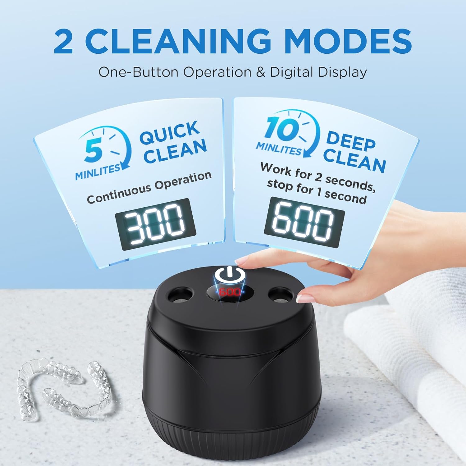 Dental Ultrasonic Retainer Cleaner Machine - Dental Cleaning Pod for Denture, Mouth Guard, Aligner, Night Guard, Braces, Toothbrush Heads, Jewelry, 45kHz Retainer Cleaner with Digital Timer & 200ML