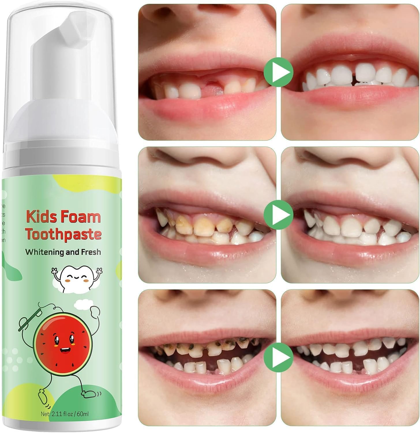 Foam Toothpaste Kids,Toddler Toothpaste with Low Fluoride & Natural Formula to Reduce Plaque, Kids Toothpaste for U Shaped Toothbrush for Children Ages 3 Plus (120 ML, Watermelon)