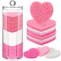 Sieral 120 Pcs Compressed Facial Sponges with Container Disposable Face Sponge Pads for Washing Face Cleansing Exfoliating Esthetician Makeup Removal(Heart,Pink, Rose Red, White)