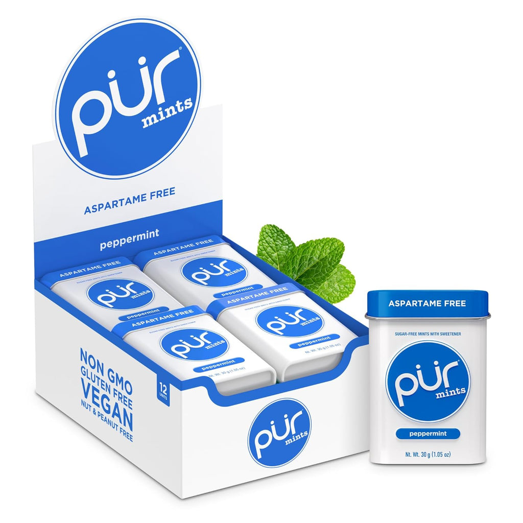PUR Mints | Aspartame-Free | Made with Xylitol | Sugar-Free, Vegan, Gluten-Free & Keto Friendly | Natural Peppermint Flavor, 30 Pieces (Pack of 12)