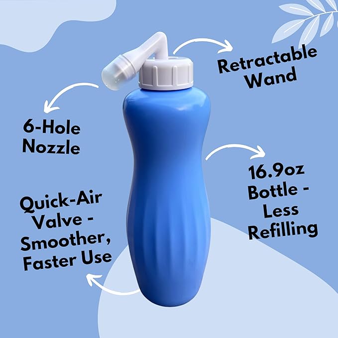 Upgraded Portable Bidet Bottle 16.9oz (500ml) with Carry Bag – Handheld Travel Bidet / Peri Bottle with Retractable Nozzle & Quick Air Valve – Postpartum, Camping, Toilet, Toddler Hygiene