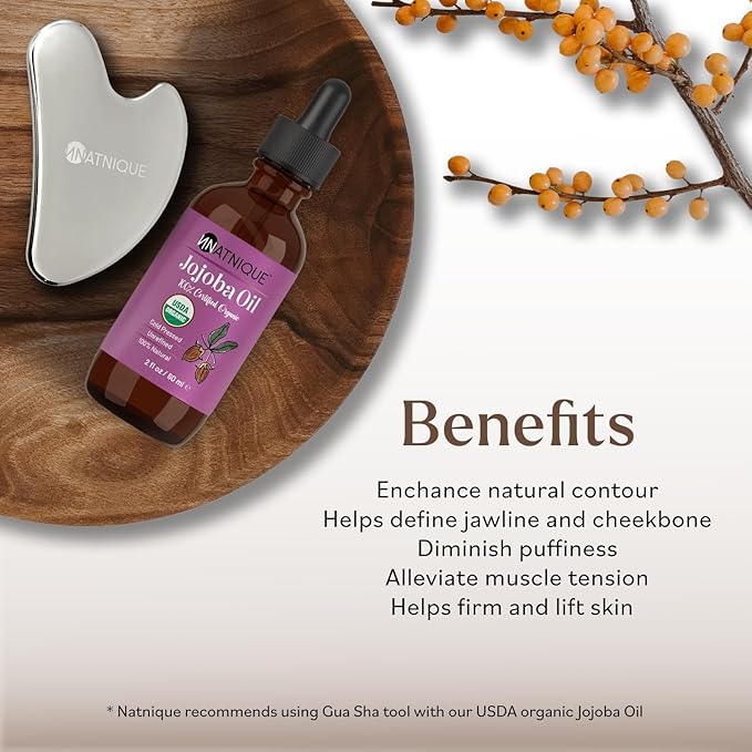 Natnique Stainless Steel Gua Sha Tool – Face & Neck Sculpting Massager for Lymphatic Drainage, Puffiness & Jawline Contour – Anti-Aging Facial Tool for Wrinkles, Firming, Relaxation & Cooling Relief