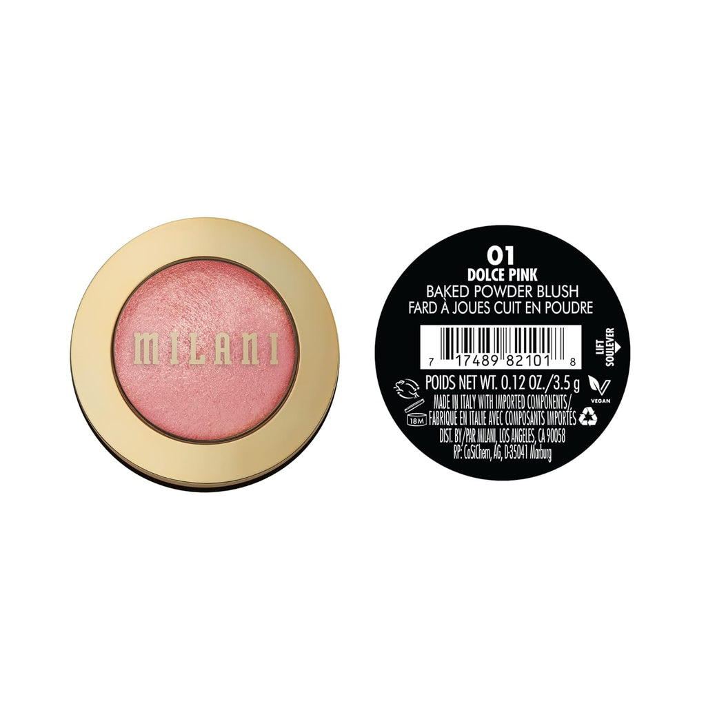Milani Baked Blush, Powder Blush for Cheeks, Cruelty Free Makeup - Shape, Contour & Highlight Face for a Shimmery or Matte Finish -Dolce Pink