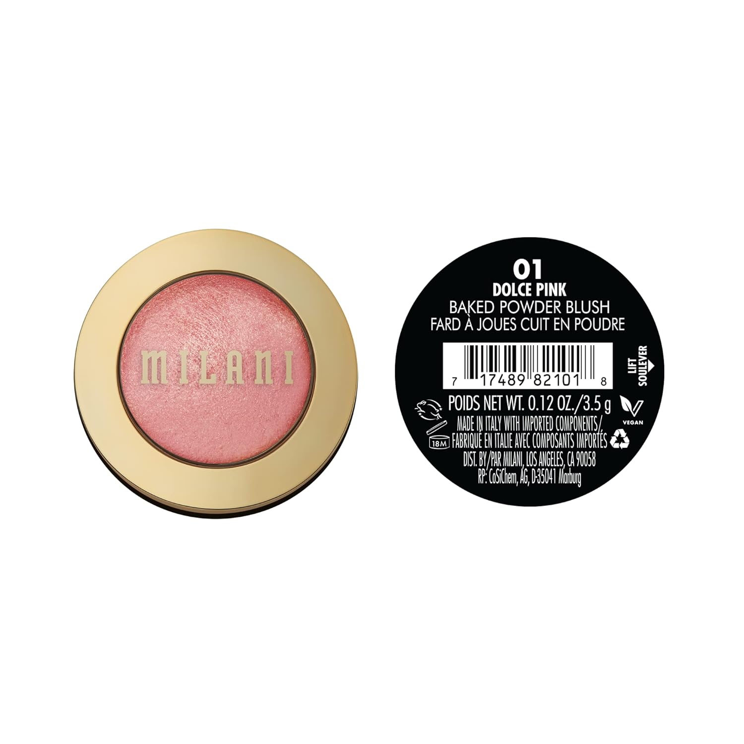 Milani Baked Blush, Powder Blush for Cheeks, Cruelty Free Makeup - Shape, Contour & Highlight Face for a Shimmery or Matte Finish -Dolce Pink