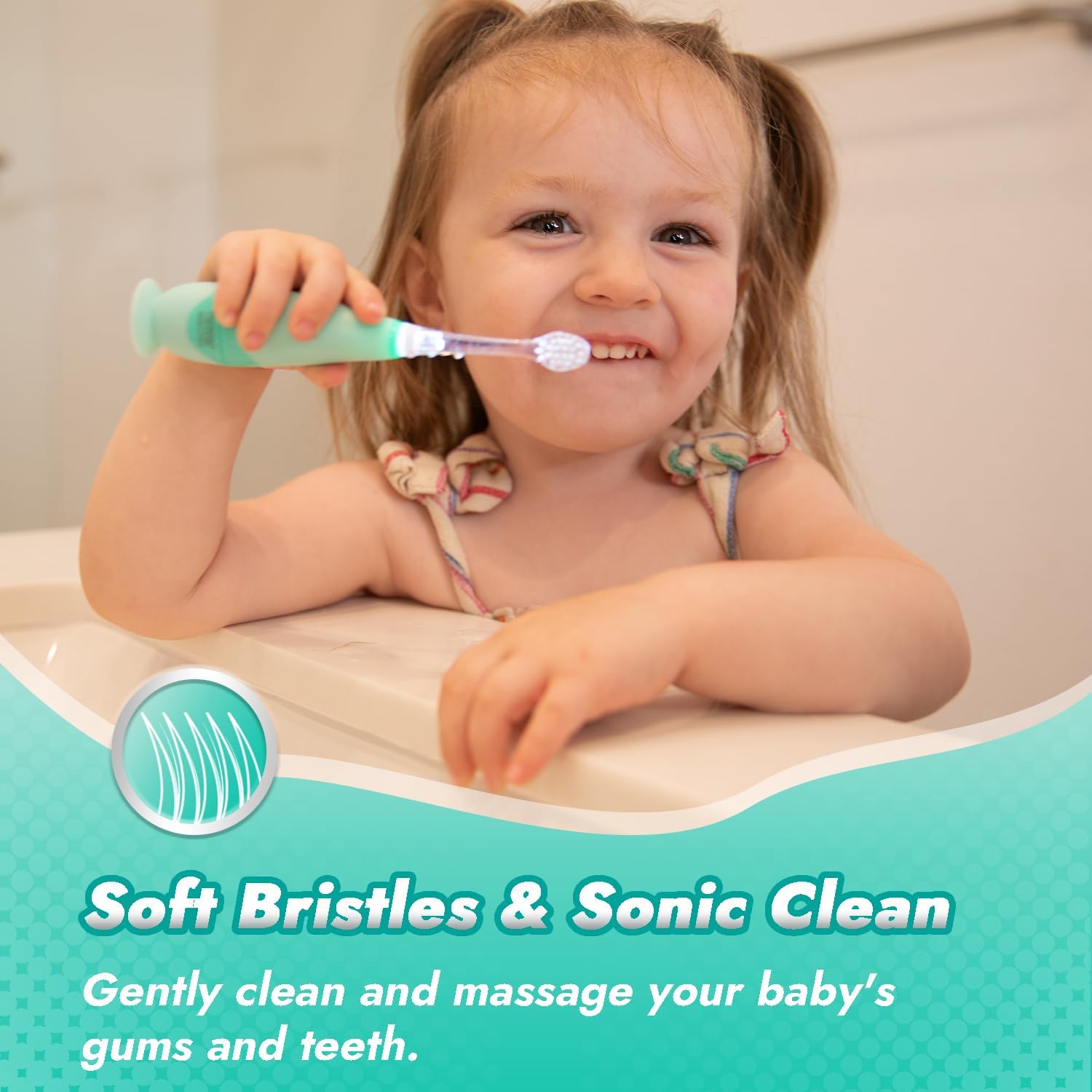 Papablic Toddler Sonic Electric Toothbrush Kids for Ages 1-3 Years, Baby Electric Toothbrush with Cute Dino Cover and Smart LED Timer, 2 Brush Heads (Jo)