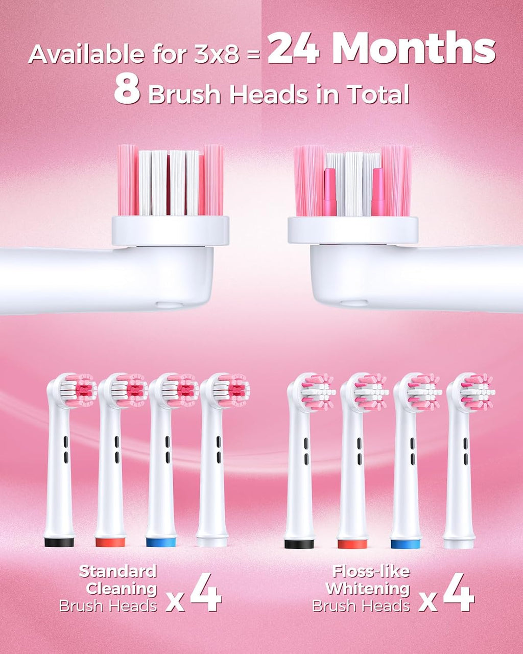 TEETHEORY Rotating Electric Toothbrush for Adults with 8 Brush Heads (2 Types), 4 Modes Deep Clean Electric Toothbrush with Rechargeable Power and 2 Min Smart Timer (2- Cherryblompink, p1)