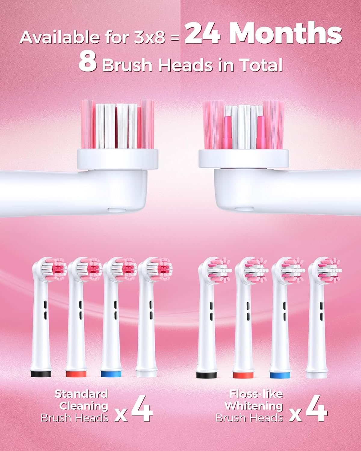 TEETHEORY Rotating Electric Toothbrush for Adults with 8 Brush Heads (2 Types), 4 Modes Deep Clean Electric Toothbrush with Rechargeable Power and 2 Min Smart Timer (2- Cherryblompink, p1)