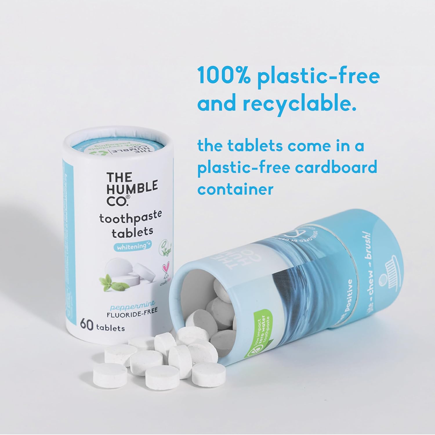 The Humble Co. Whitening Toothpaste Tablets – Fluoride Free Toothpaste Whitening Tablets, Dentist Developed Formula, Vegan, SLS Free, Plastic Free (Peppermint, 3 PK)